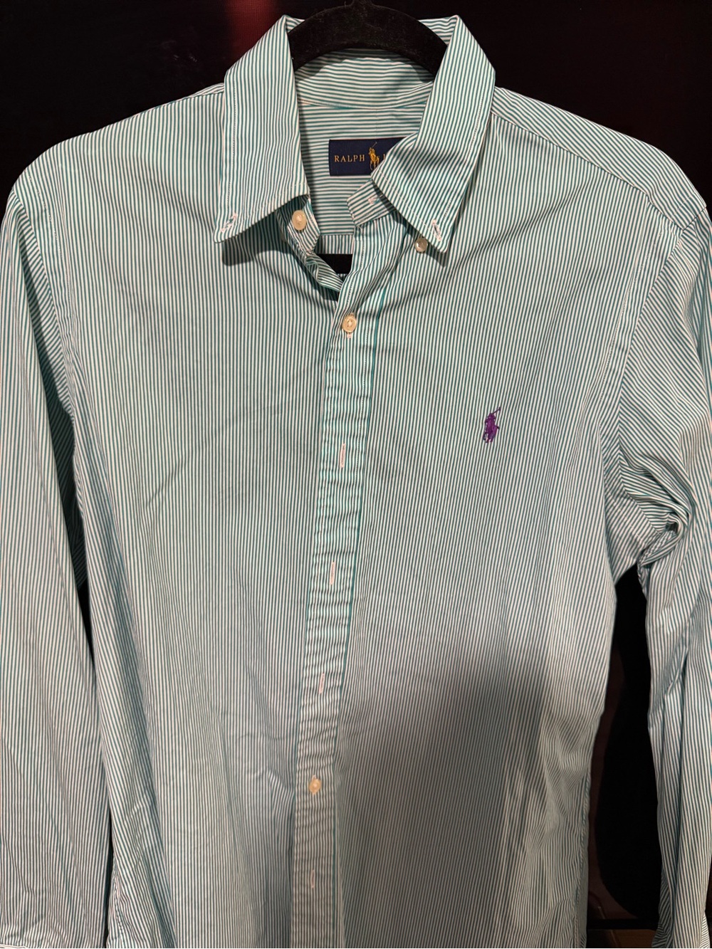 Ralph Lauren Mint Green and White Pinstripe Button-Down Shirt